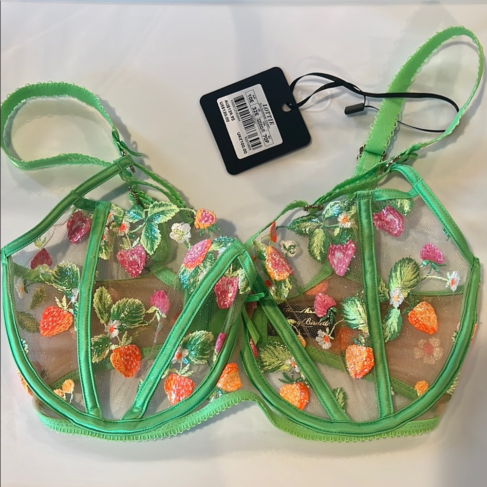 Honey Birdette Lottie Embroidered Green Floral Bra